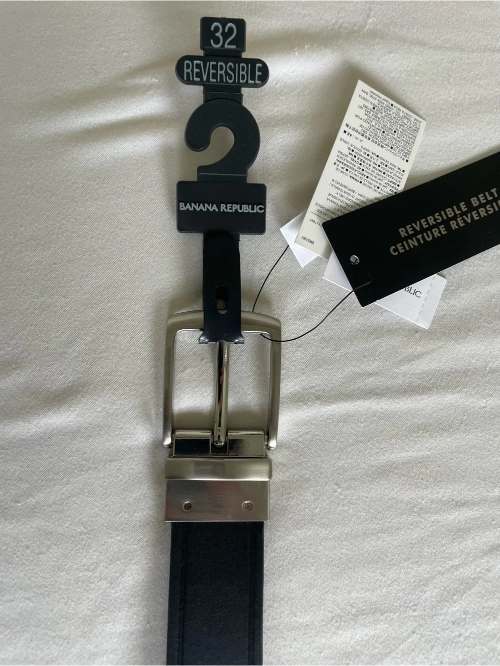 Banana Republic Men's Reversible Black/Brown Leather Belt with Silver Buckle